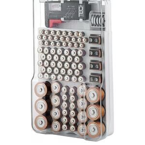 The Battery Organizer Storage Case with Hinged Clear Cover, Black Bottom